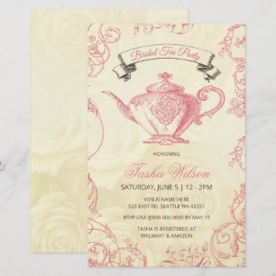 Budget Pink Ivory Vintage Bridal Tea Invitation