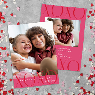 Budget Pink Modern XOXO Photo Valentine's Day Holiday Card