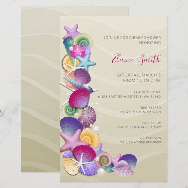 Budget Pink Ocean Beach Baby Shower Invitations (Front/Back)