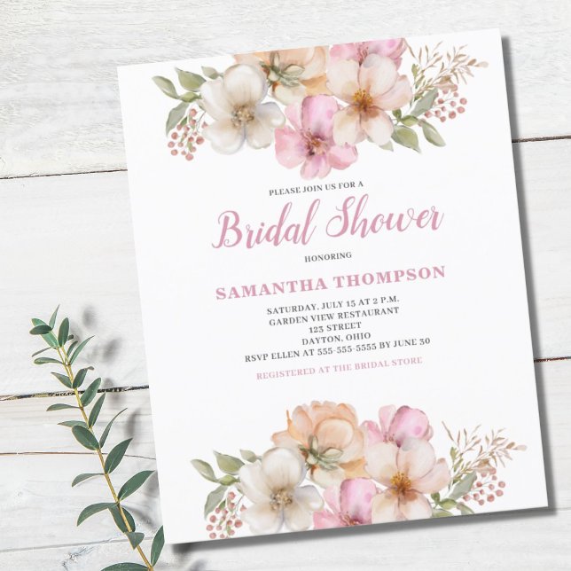 Budget Pink Peach Floral Bridal Shower Invitation (Creator Uploaded)