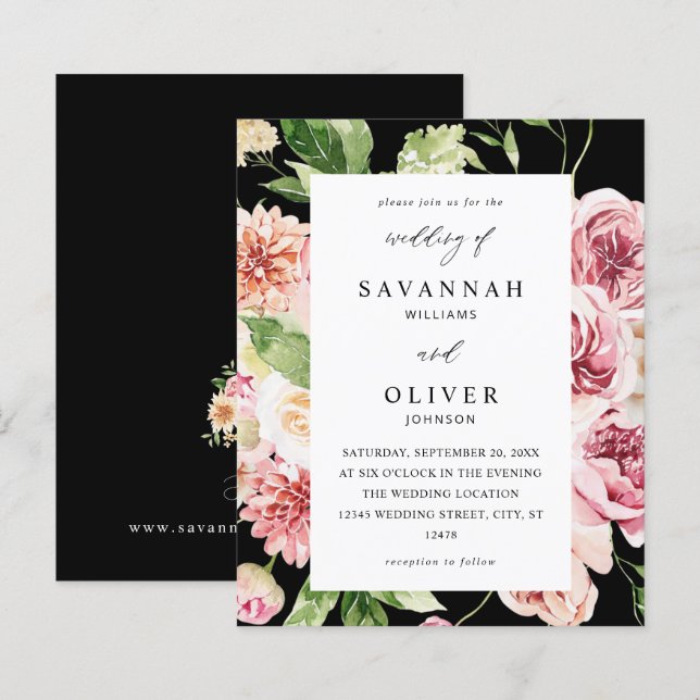 Budget Pink & Peach Floral & Greenery Wedding Blac (Front/Back)