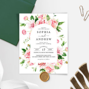 Budget Pink Peonies Flowers Wedding Invitation