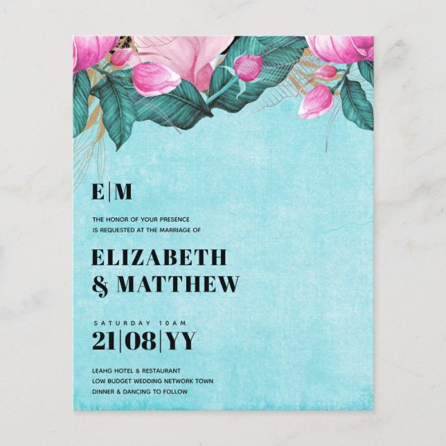 Budget Pink Peonies Wedding All-in-1 Flyer (Front)