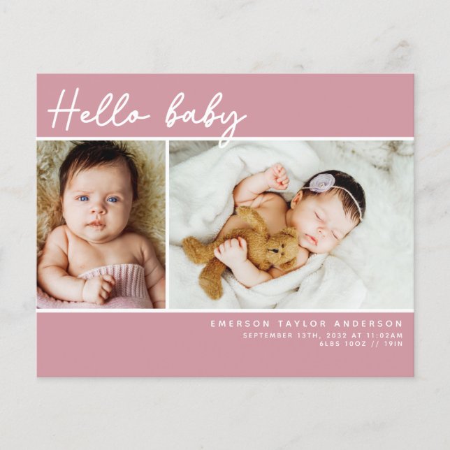 Budget Pink Photo Baby Thank You Card (Front)