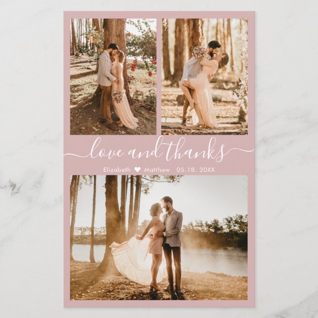 Budget Pink Photo Collage Mariage Carte de remerci (Devant)