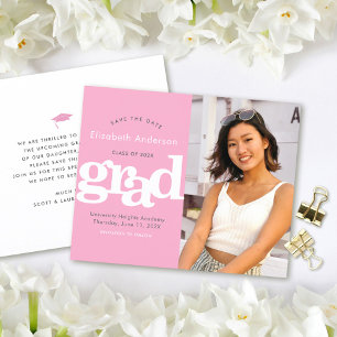 Budget Pink Photo Save Date Graduation Invitation 