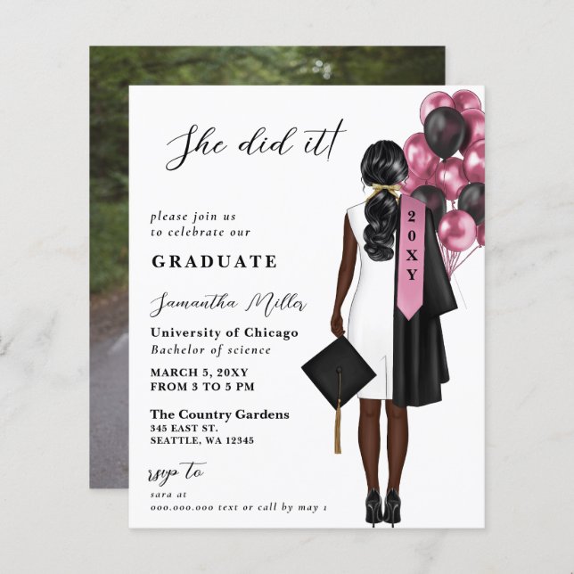 Budget Pink Photo She Did It Graduation (Front/Back)