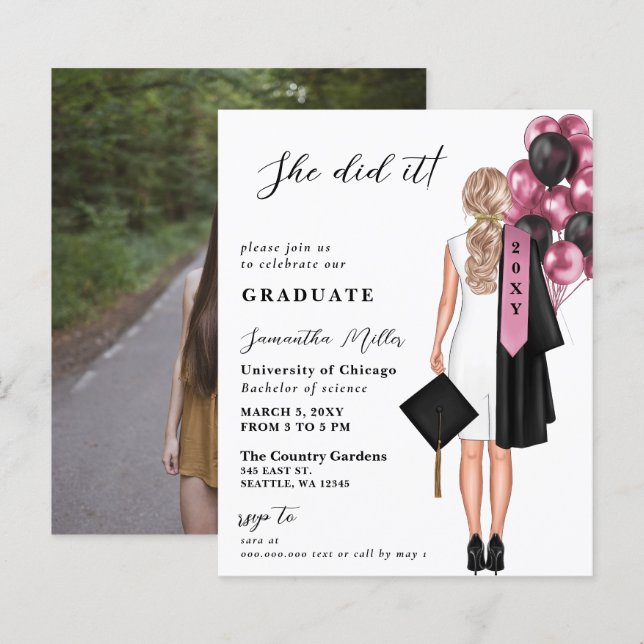 Budget Pink Photo She Did It Graduation (Front/Back)