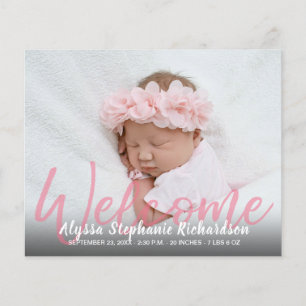 Budget Pink Photo Welcome Birth Announcement Flyer