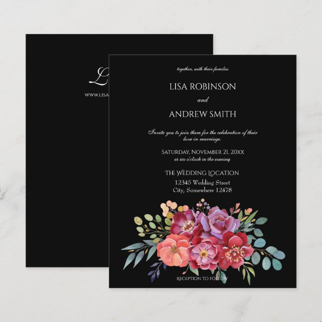 Budget Pink & Plum Tropical Floral Black 2 Wedding (Front/Back)
