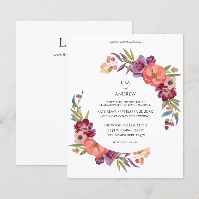 Budget Pink & Plum Tropical Floral V3 Wedding (Front/Back)