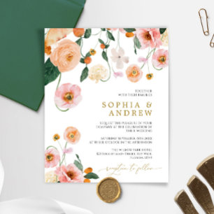 Budget Pink Poppy Floral Wedding Invitation