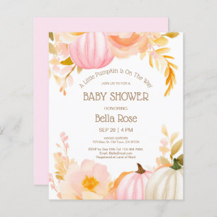 Budget Pink Pumpkin Fall Baby Shower Invitation
