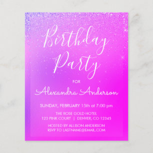 Budget Pink Purple Girly Glitter Any Age Birthday Flyer