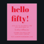 Budget Pink Red 50th Birthday Party Invitation<br><div class="desc">Budget Bold Typography Bright Pink and Red Modern 50th Birthday Invitation</div>