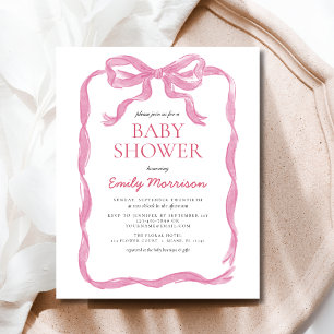 Budget Pink Ribbon Watercolor Bow Girl Baby Shower