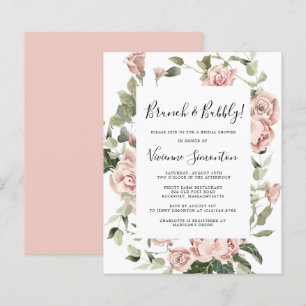 Budget Pink Rose Floral Brunch Bubbly Invitation