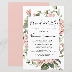 Budget Pink Rose Floral Brunch Bubbly Invitation