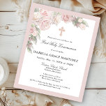 Budget Pink Rose Floral First Communion Invitation<br><div class="desc">Elegant and feminine First Communion invitation features beautiful pink roses nestled in soft green foliage. The roses and leaves have glitter details to add a touch of sparkle. All of the text is editable so you can also use it for any type of religious ceremony, Baptism, Christening, Dedication or Confirmation....</div>