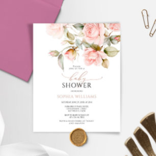 Budget Pink Rose & Greenery Baby Shower Invitation