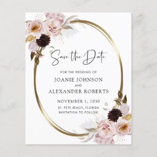 Budget Pink Roses Gold Metallic Save the Date