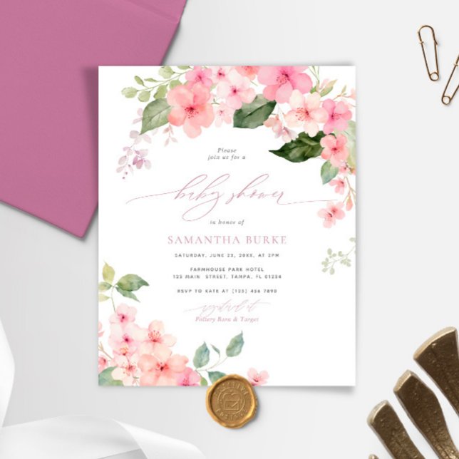 Budget Pink Sakura Flowers Baby Shower invitation (Creator Uploaded)