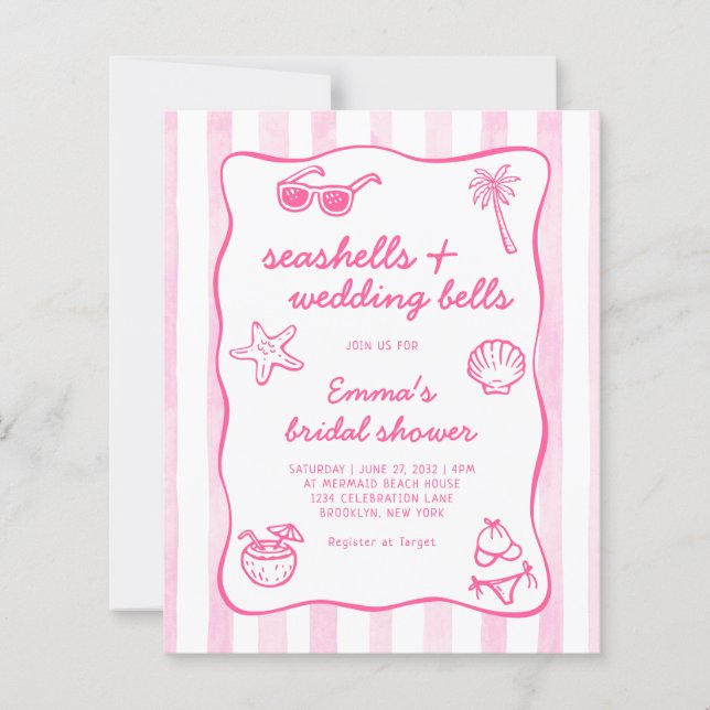 Budget Pink Seashells Wedding Bells Bridal Shower (Front)