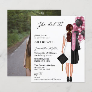 Budget Pink Simple Photo She Did It Graduation