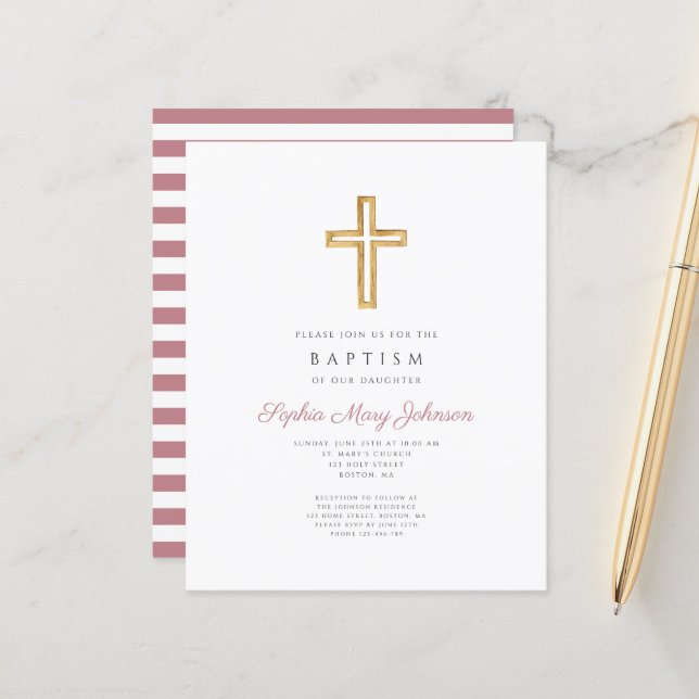 Budget Pink Stripes Cross Religious Girl Baptism (Front/Back In Situ)