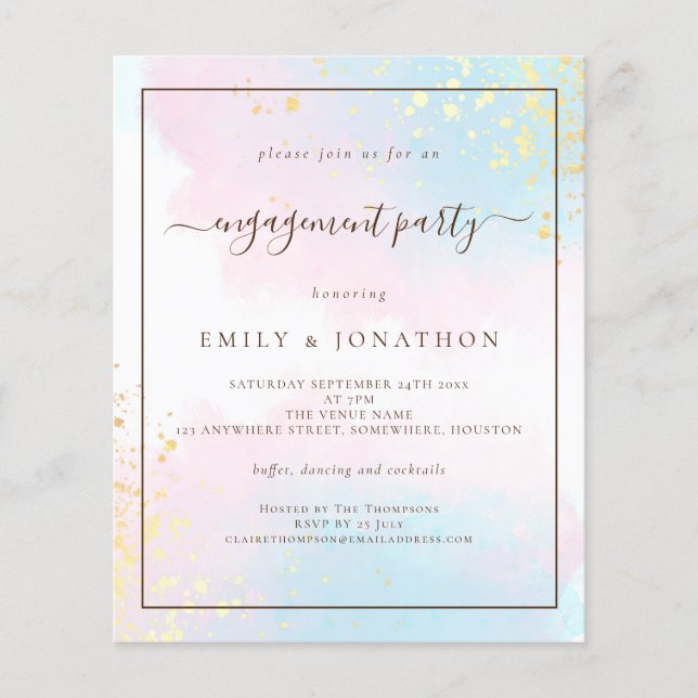 BUDGET | Pink Teal Watercolor Engagement Party (Front)