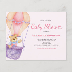 Budget Pink Teddy Bear Girl Baby Shower Invitation