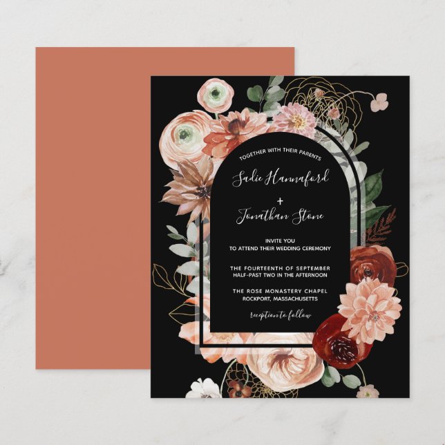 Budget Pink Terracotta Floral Wedding Invitation (Front/Back)