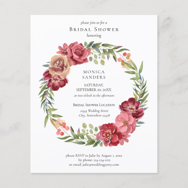 Budget Pink Tropical Floral Bridal Shower Flyer (Front)