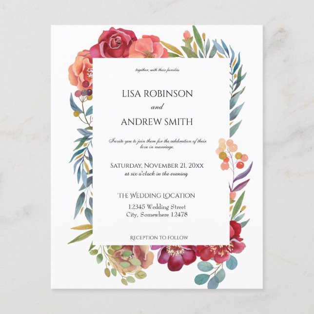 Budget Pink Tropical Floral White V1 Wedding Flyer (Front)
