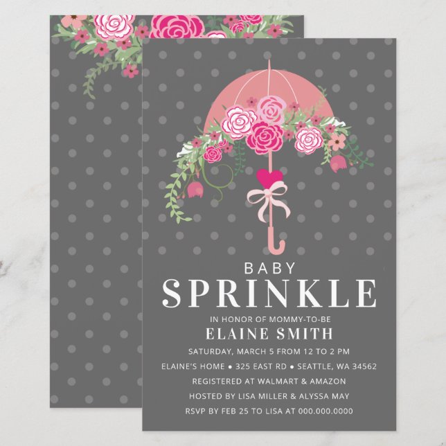 Budget Pink Umbrella Girl Baby Shower Invitation (Front/Back)