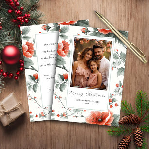 Budget Pink Vintage Floral Photo Christmas Card