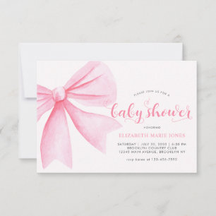 Budget Pink Watercolor Bow Ribbon Girl Baby Shower Card