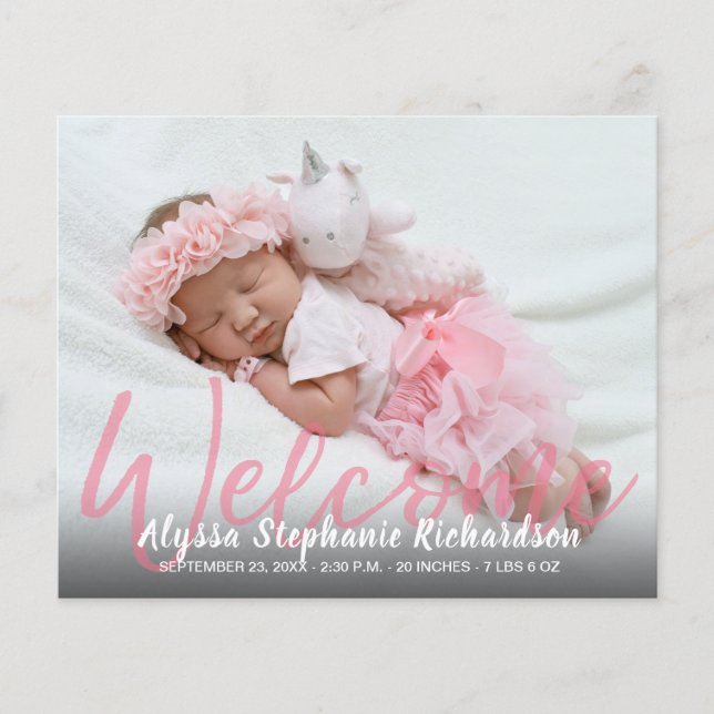 Budget Pink Welcome Birth Announcement Flyer (Front)