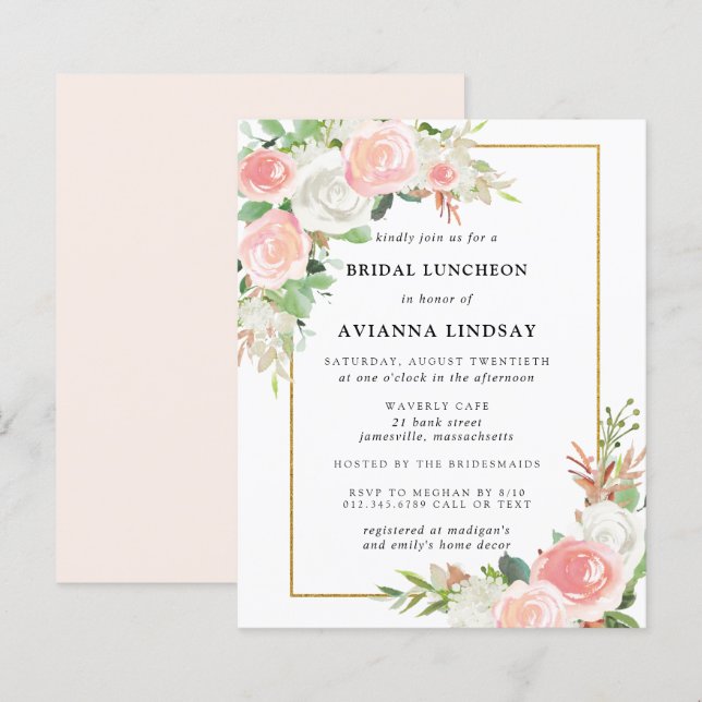 Budget Pink White Floral Bridal Luncheon (Front/Back)