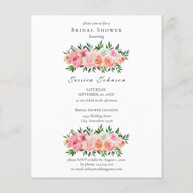 Budget Pink & White Floral Bridal Shower Flyer  (Front)