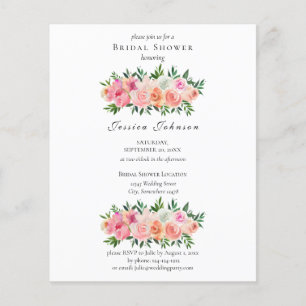 Budget Pink & White Floral Bridal Shower Flyer