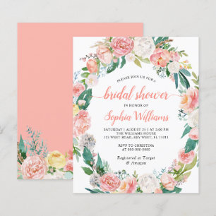 Budget Pink & White Rose Bridal Shower Invitation