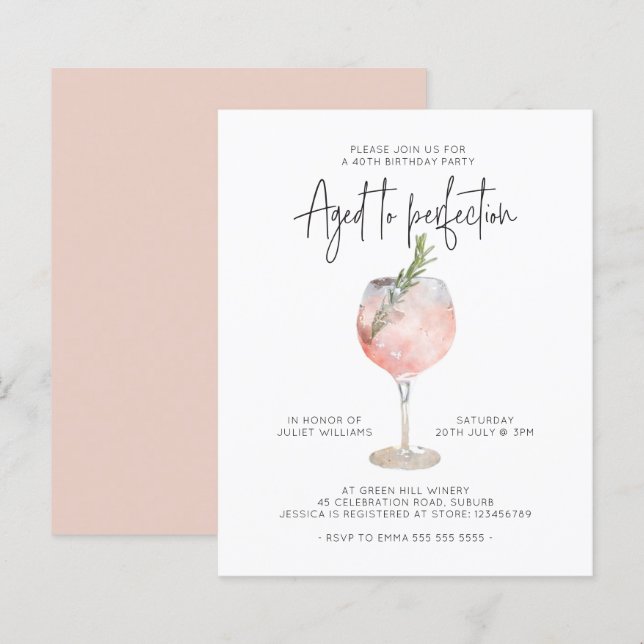 Budget Pink Wine Aged to Perfection 40th Birthday (Front/Back)