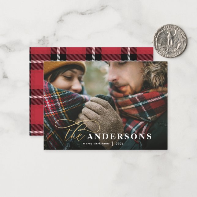 budget plaid backer 1 photo Christmas Holiday Card (Front/Back In Situ)