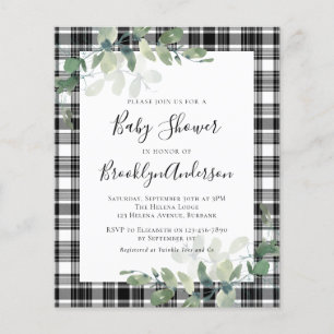 Budget Plaid Eucalyptus Baby Shower Invitation