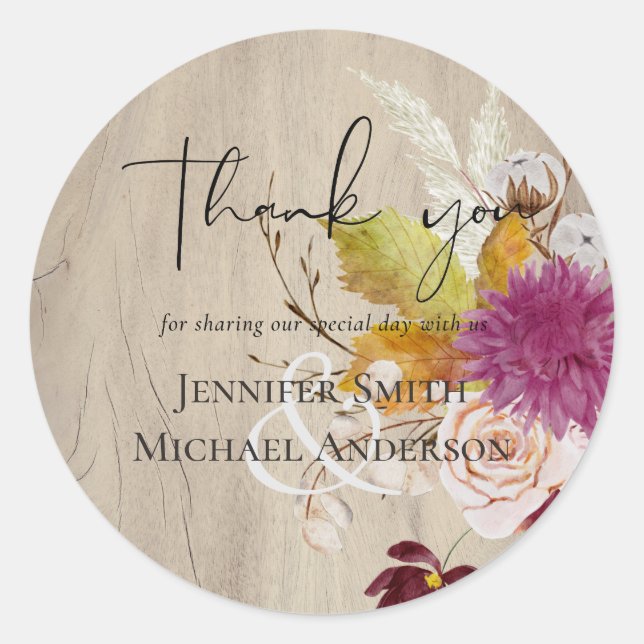 BUDGET Plum Cinnamon Wedding Fall Florals Classic Round Sticker (Front)