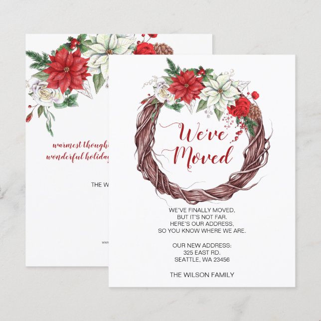Budget Poinsettia Wreath Nous avons déménagé Carte (Devant / Derrière)