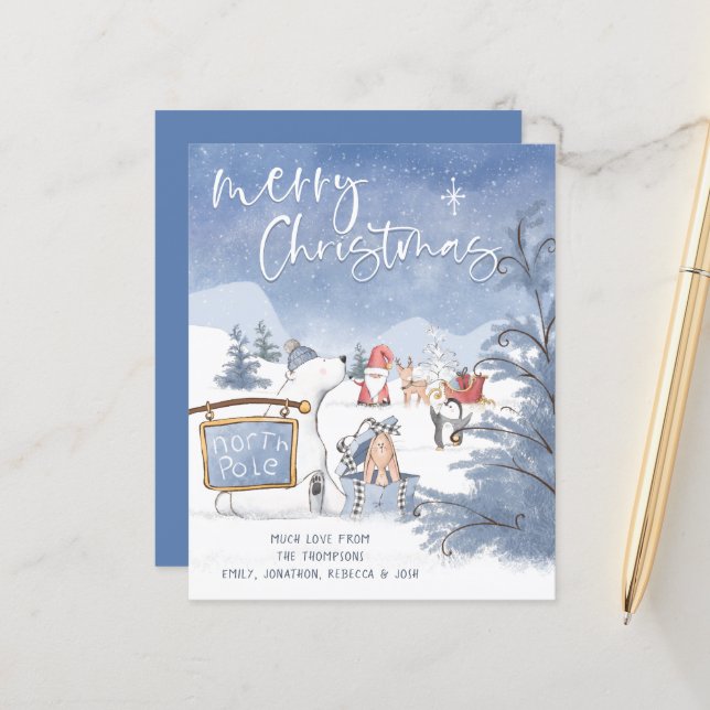 BUDGET Pôle Nord Père Noël Animaux Carte de vacanc (Devant/Arrière en situation)