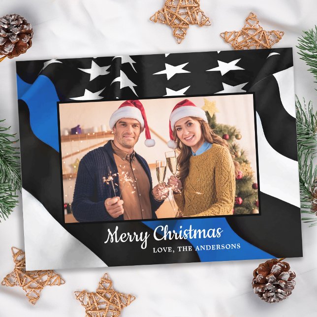 Budget Police Christmas Thin Blue Line Flag Card (Creator Uploaded)