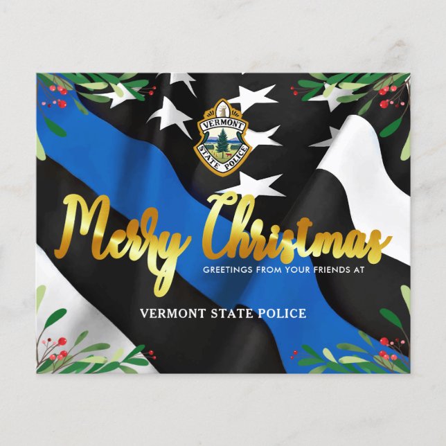Budget Police Department Christmas Card Blue Flag (Front)